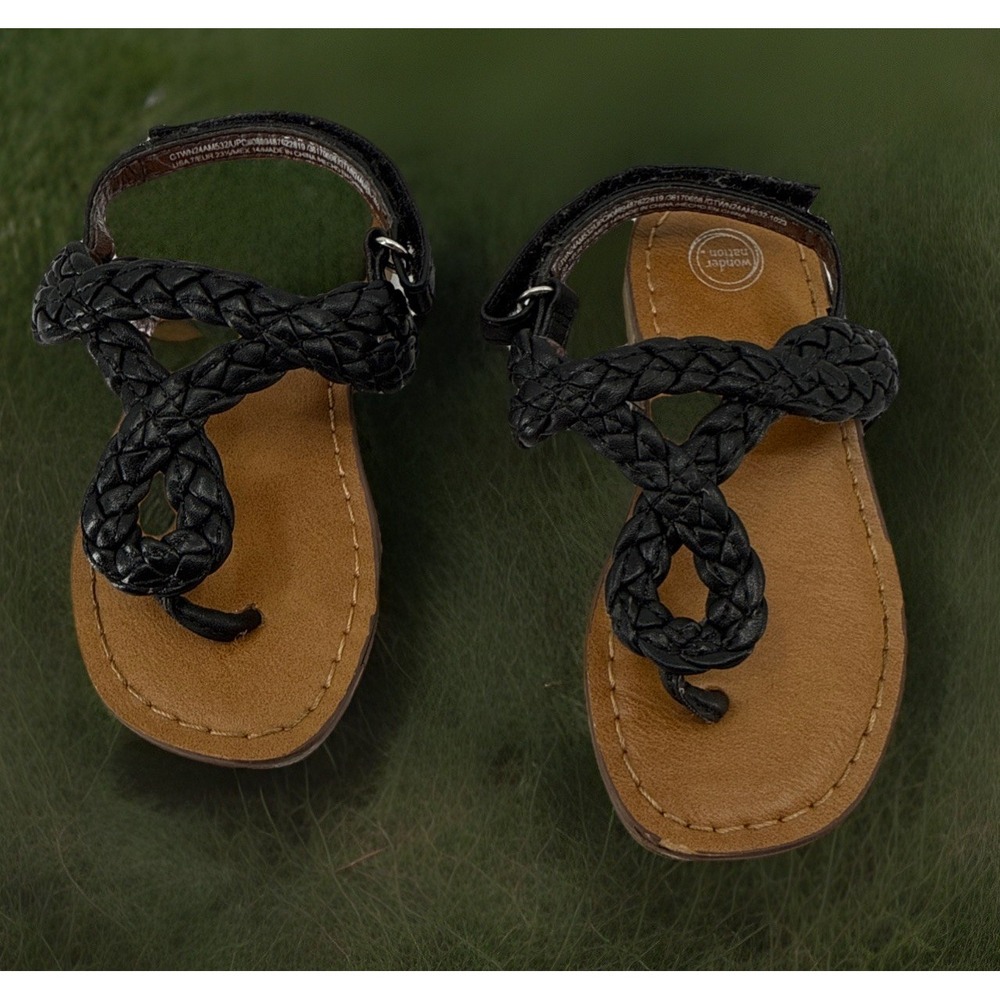 Wonder Nation Girls Braided Black Sandals Size 7 Gently Worn
